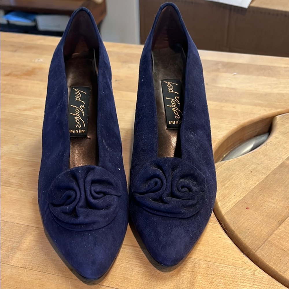 Lord & Taylor Blue Suede Heels with Ornate Design